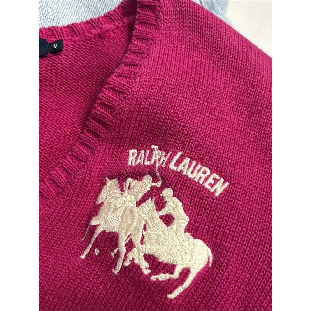 Women's Ralph Lauren V-Neck Sweater Embroidered Crest Sz Medium/small - Picture 5 of 10